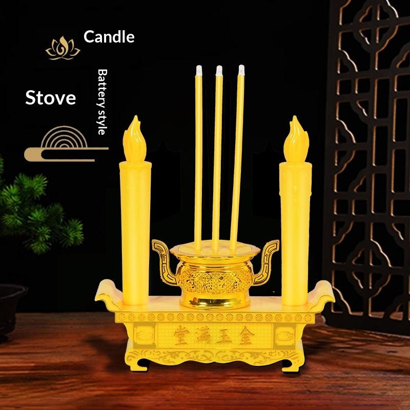 Vintage LED Electronic Candle Burner Flameless Candlestick Holder Resin Craft Ornament for Home Party Festival Decor