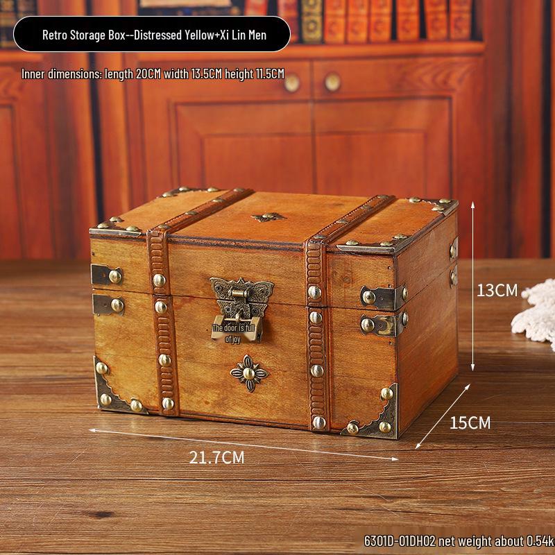 Retro Wooden Desktop Storage Box with Lockable Password - Treasure Chest Photography Prop