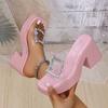 Summer New Arrival Fashion Sequined Strappy Sandals with Rhinestones Thick-Soled High-Heel Sandals Women's Outdoor Sandals