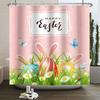 Spring Easter Shower Curtain Happy Rabbit Bunny Eggs Flower Garden Floral Holiday Waterproof Bathroom Shower Curtain With Hooks