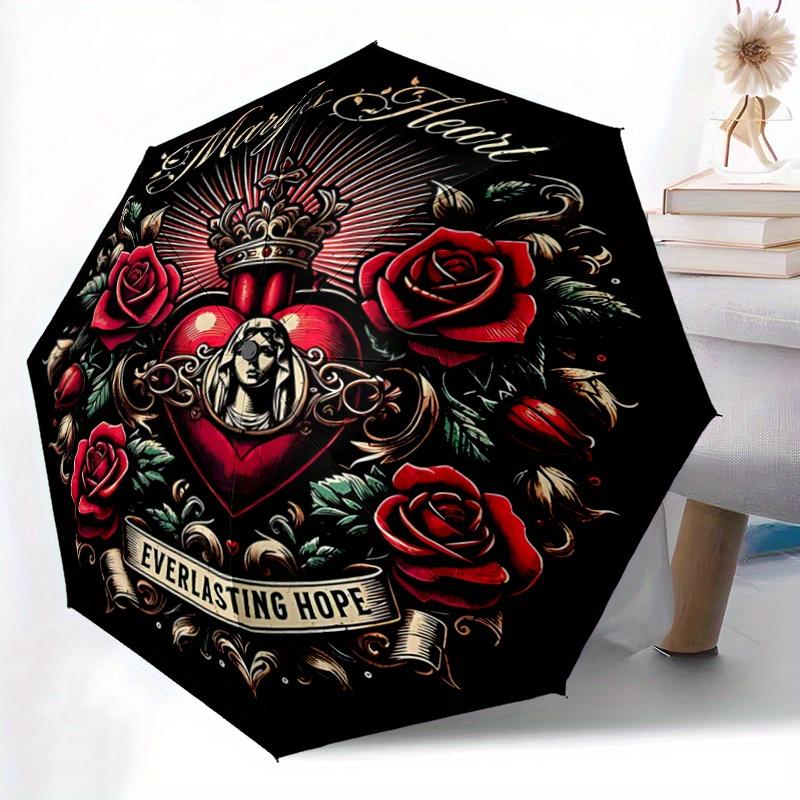 1pc Mary's Heart Automatic Opening and Closing Folding - A Good Choice for Gifts, Fashionable and Convenient Umbrella With Cute Cartoon Characters, Du