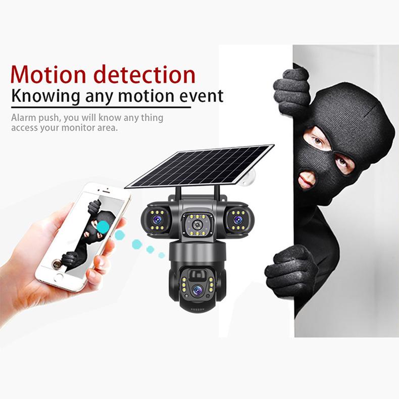 4G Solar WiFi Three-Lens Surveillance Camera with Remote Access