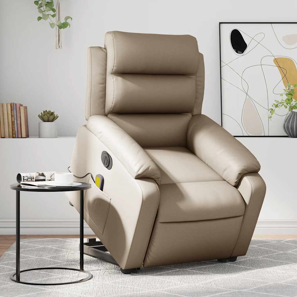 Recliner Chair with Lift Function Electric Cappuccino Faux Leather