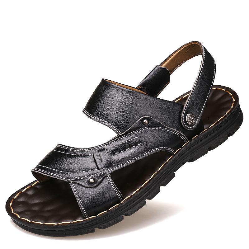 Herrsandaler i äkta läder sommar Tofflor Herr Tofflor Vuxen Strandskor med tjocka sulor Halkfri lädersandal Zapatos Hombre