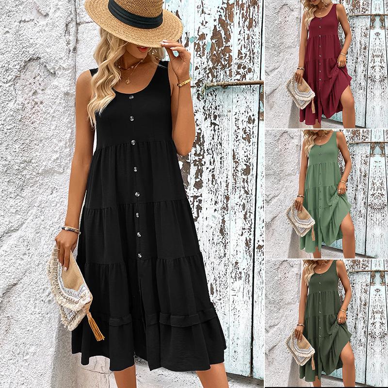 Amazon Independent Station Foreign Trade Splicing Skirt Summer New Cross-border Women's Clothing European and American Sleeveless Vest Dress