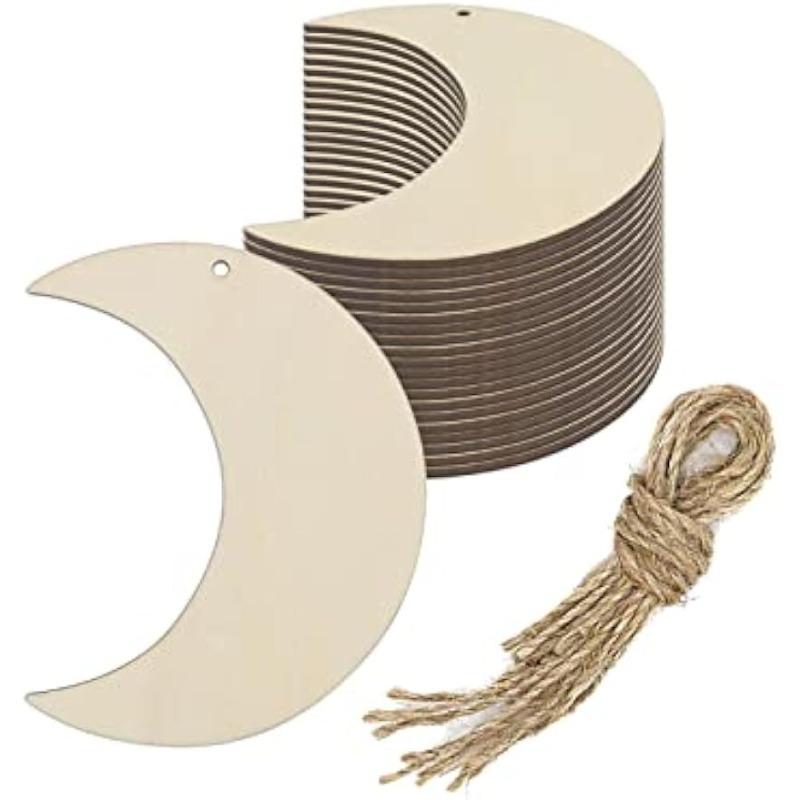 

10pcs Wood DIY Crafts Cutouts Wooden Moon Shaped Ornaments Wood Tags for Wedding Birthday Baby Shower Christmas Decorations 10X6.5cm
