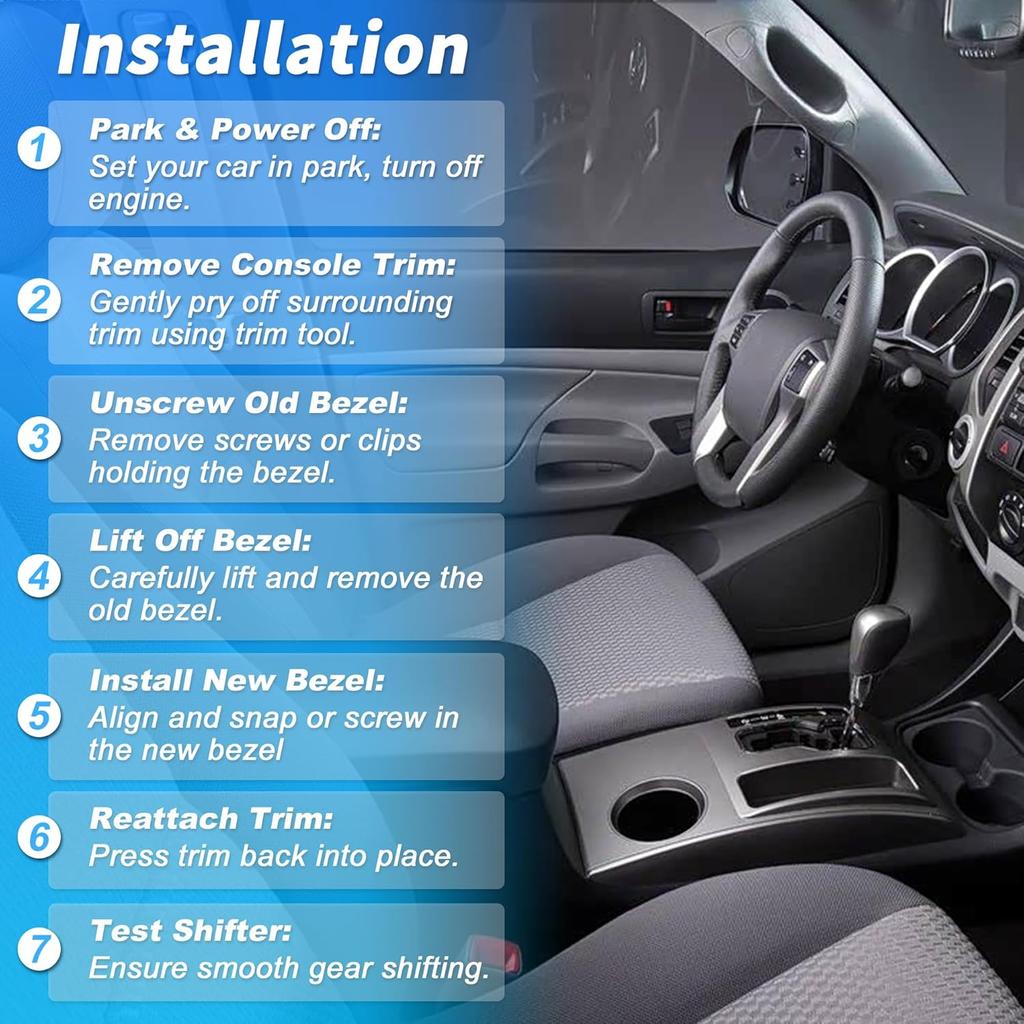 No.58822AD010 Center Console Gear Shifter Bezel Shift Panel Cover Cup Holder for Toyota Tacoma 2005-2015 Silver Tone Interior Trim
