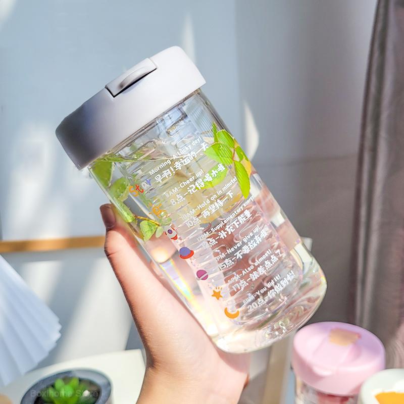 550 ML New Glass Water Bottles With Straw Tea Infuser Filter Clear Cute Flower Tea Water Separation Bottle For Girls School Cups