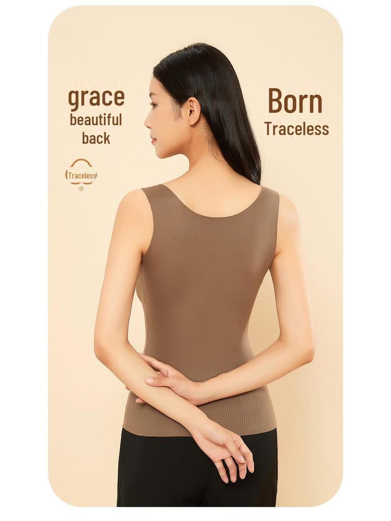 Women's Seamless Warm Vest with Chest Pads, Bra-Free, Silk-Thickened, German Velvet Innerwear for Autumn and Winter.