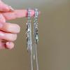 Fashion Long Tassel Zircon Crystal Ear Clip for Women Punk Geometric Metal Rectangular Sequin Pendant Ear Clip Earrings Jewelry