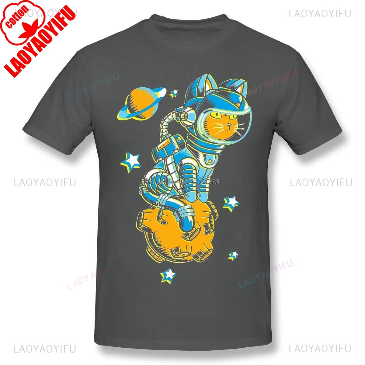 Space Travel Occupy Mars To The Moon Graphic T Shirts Space Cat Oneck Cotton Tshirt Summer Unisex Tops Unisexs Clothing Camisetas S
