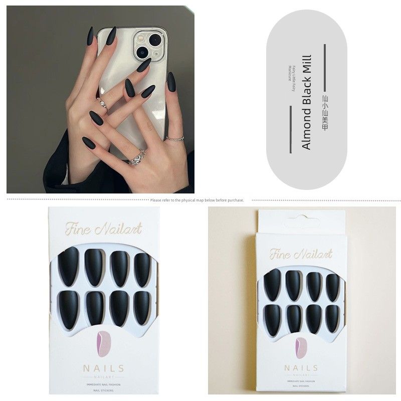 

Чисто черный модный косплей фото матовый типс для накладных ногтей 83-Almond Black Mill