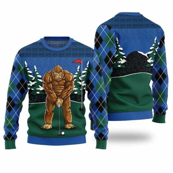 Bigfoot Golfing Ugly Christmas Sweater BG Unisex T-Shirt XL