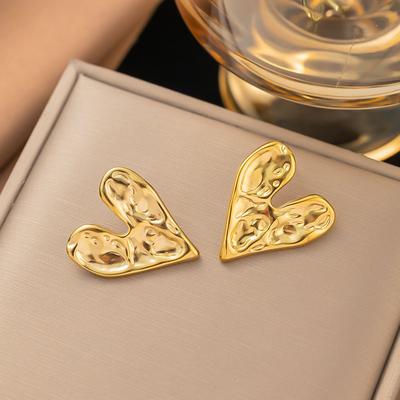 Edelstahl Hammer Falten Liebe Herz Ohrstecker Für Damen Gold Farbe Mode Ohrschmuck Geburtstagsfeier Geschenke Neu