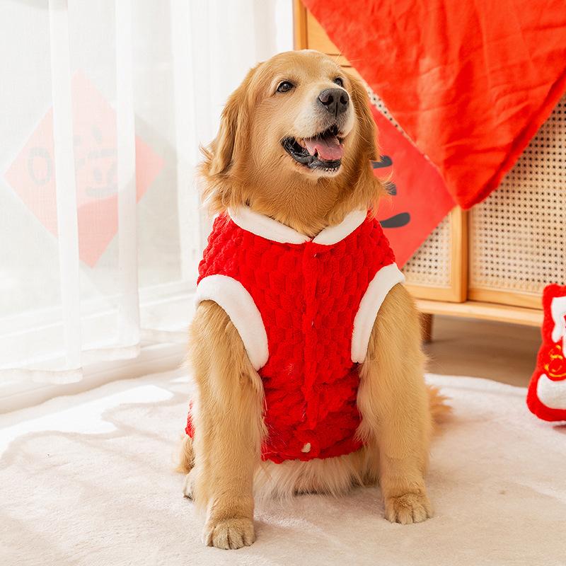 Dog Clothes Festive New Year's Fortune Big Dog Flannel Medium and Large Dog Golden Retriever Border Herding Chinese New Year Festive Pet Clothing