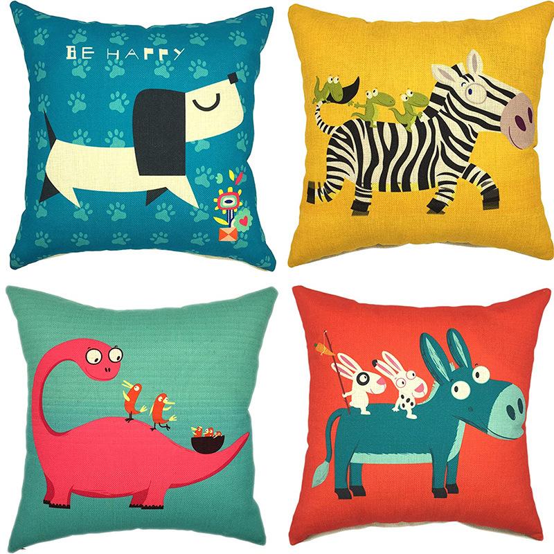Nordic Cartoon Animal Pillow Cover Cute Printed Linen Pillow Home Ornament Sofa Car Premium Durable Quality Useful