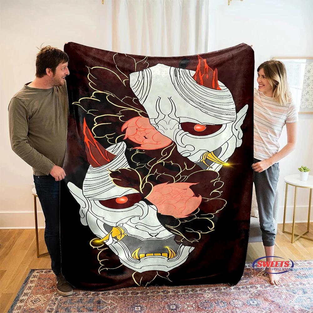 Classic Japanese Hannya Mask Flannel Blanket for Bed Bedroom Sofa Picnic, Warm Throw Blanket for Cover Outdoor Leisure Nap Gift