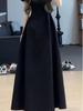 Women's French Retro Hepburn Style Black Summer Dress - Slimming Waist-Cinching Long Dress