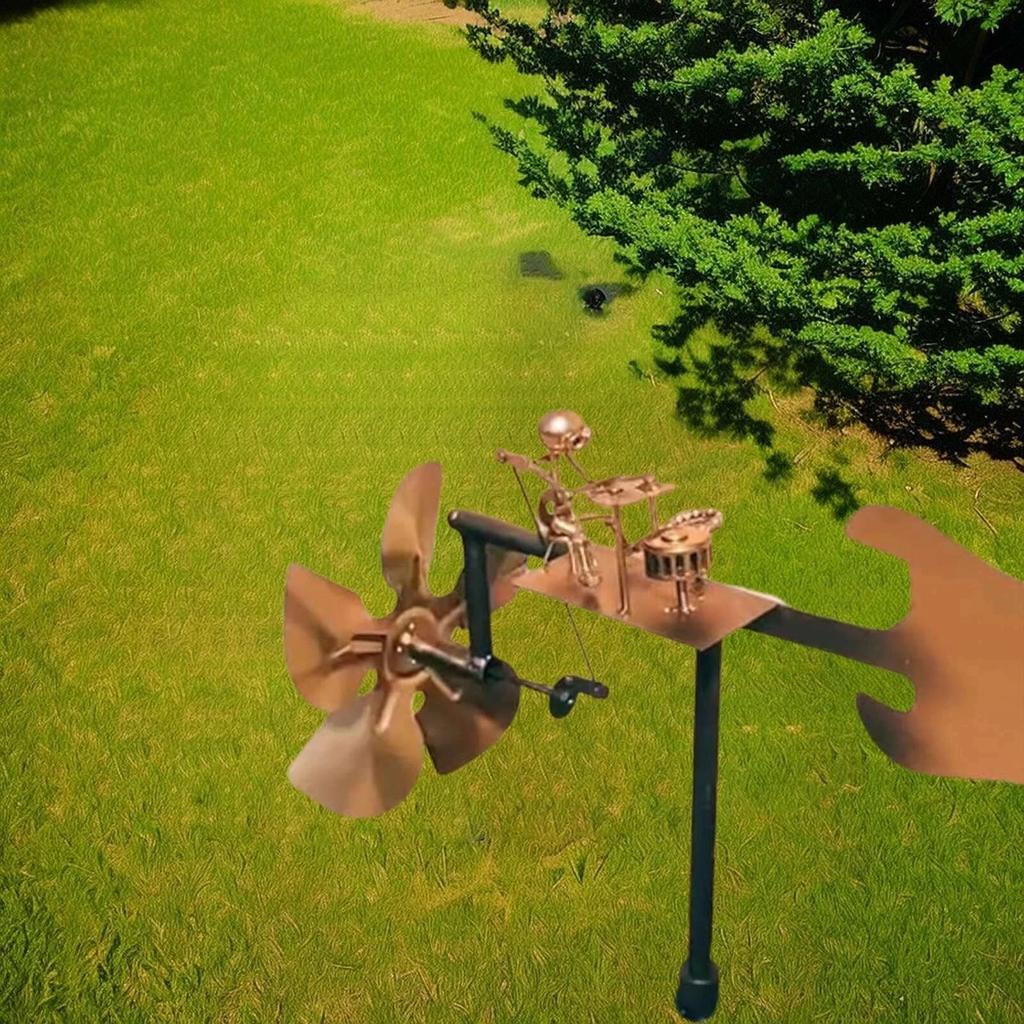 Metal Drummer Windmill Statue Decorative Wind Power Rock Art Statue Outdoor Wind Sculpture for Yard Lawn Garden Patio Decor