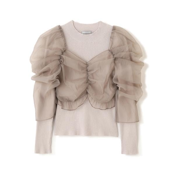 [JILL by JILL STUART] Gathered Short Take Blouse Layered Knit