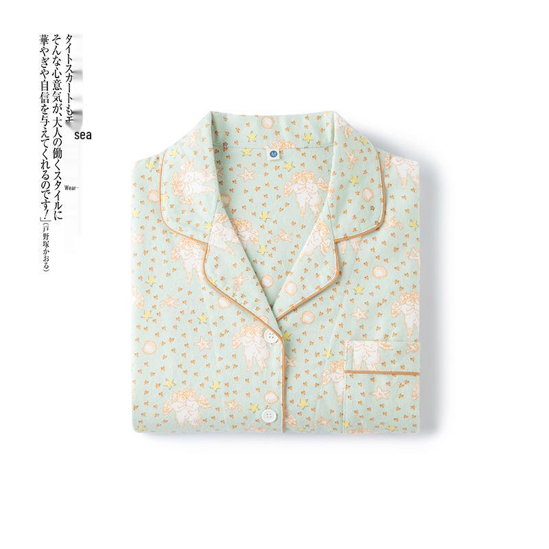 Women's Brushed Cotton French Pajamas - Comfy, Loose-Fit Long Sleeve Set for Spring & Autumn