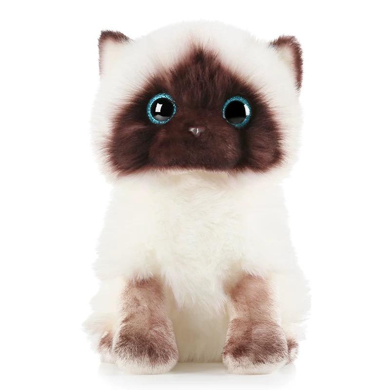 Simulation Siamese Cat Plush Toy Blue Sequins Eyes Cat Plush Doll Brown and White Face Ragdoll Plush Cat Home Decor Doll Toys 20cm