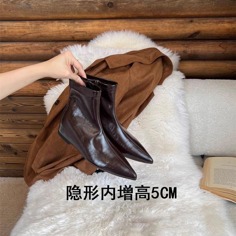 

Blue Cabinet Edition~ French Square Head Temperament Small Ankle Boots Wedge Heel and Ankle Skinny Boots Women s Inner Height Increase Rear Zipper Sho 40 коричневый