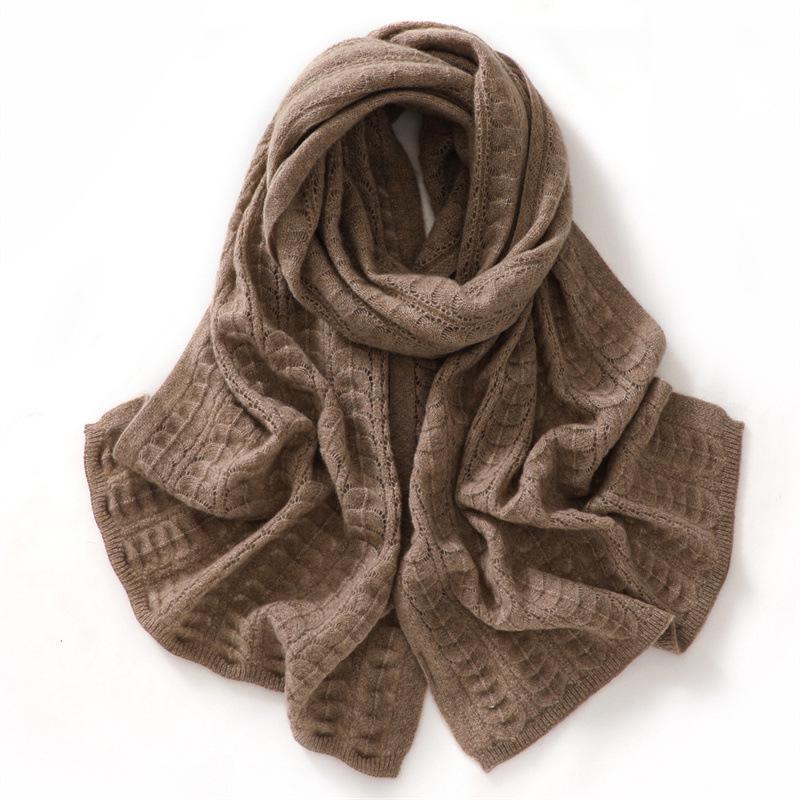 Women's 100% Pure Cashmere Hollow Knit Scarf - Solid Color & Warm
