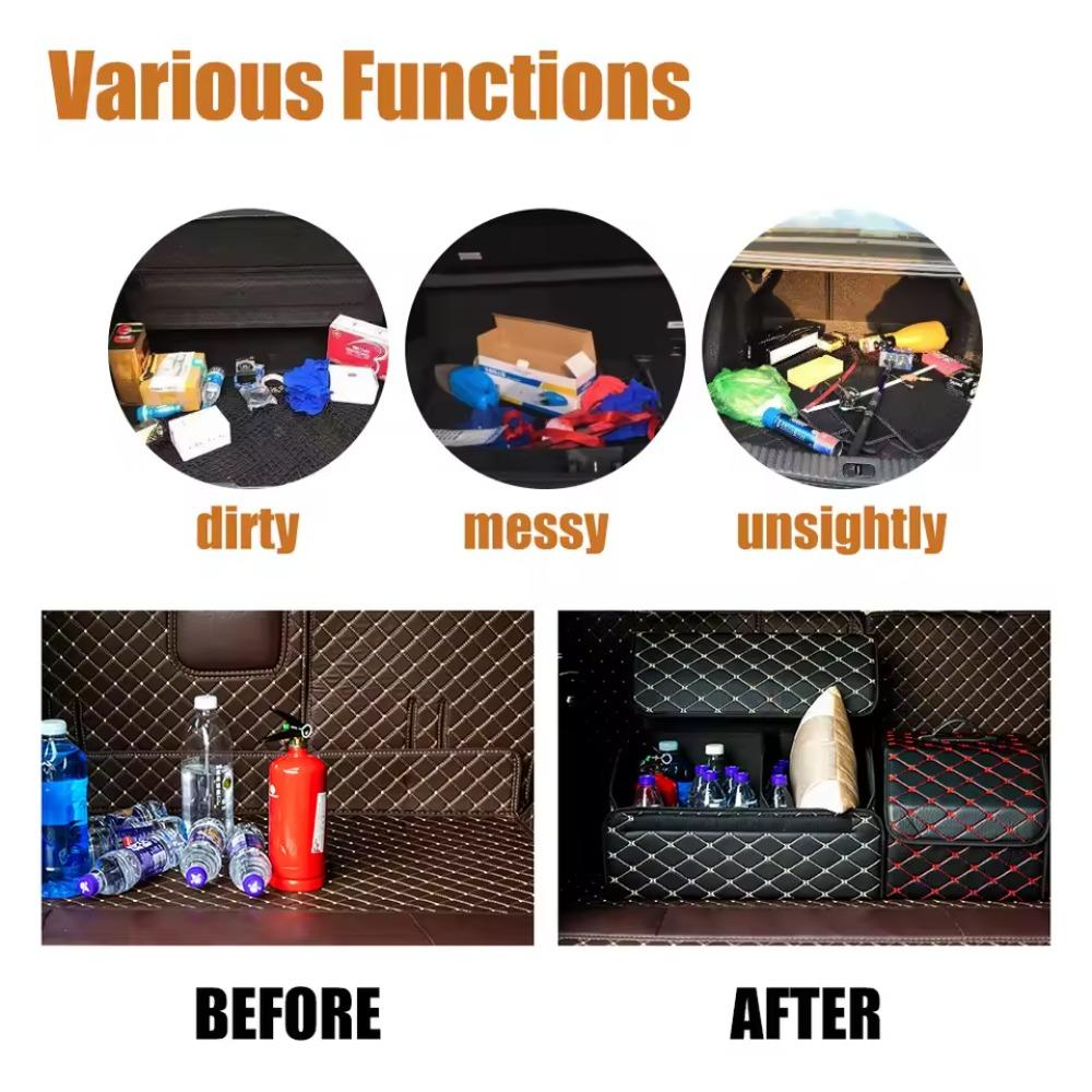 1PCS Car Trunk Storage Box Large Capacity Car Multi-purpose Tool Storage Bag Storage and Sorting Leather Folding Emergency Bag