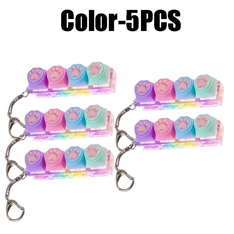 Cat Paw Glow Keychain Fidget Toy Light-Up Silicone Keyboard Button Stress Reliever Portable Clicker Keyring for Anxiety Desk