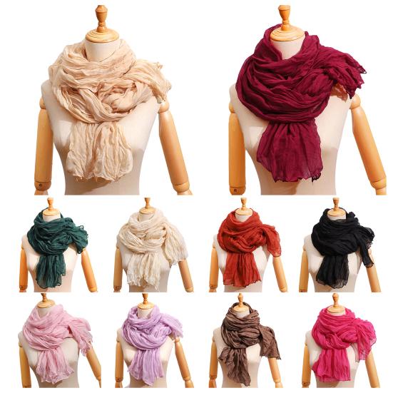 Women Pleated Scarf Thickened Weave Autumn Winter Scarf Solid Color Breathable Shawl Headscarf Outfit Accessories