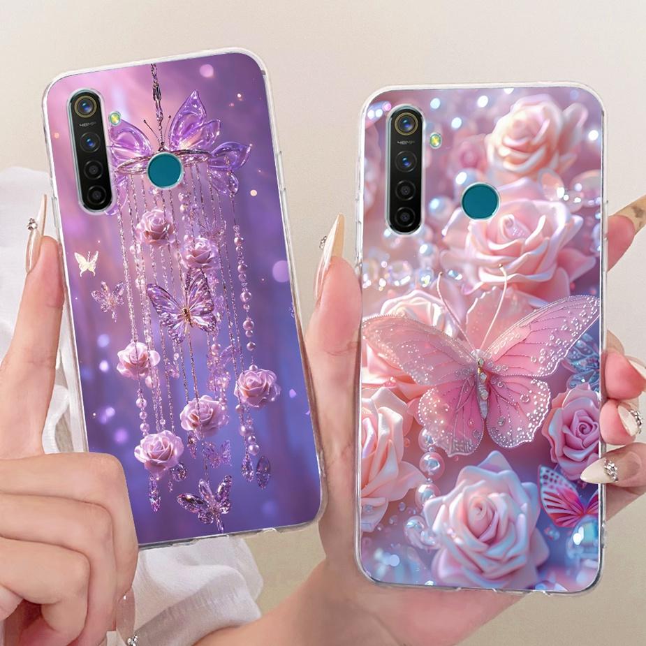For Realme 5 5i 5S Realme5 Pro Luxury Bow Flowers Painted Cover Soft Silicone Phone Case For Realme 5 Pro 5i 5S Back Cover Coque
