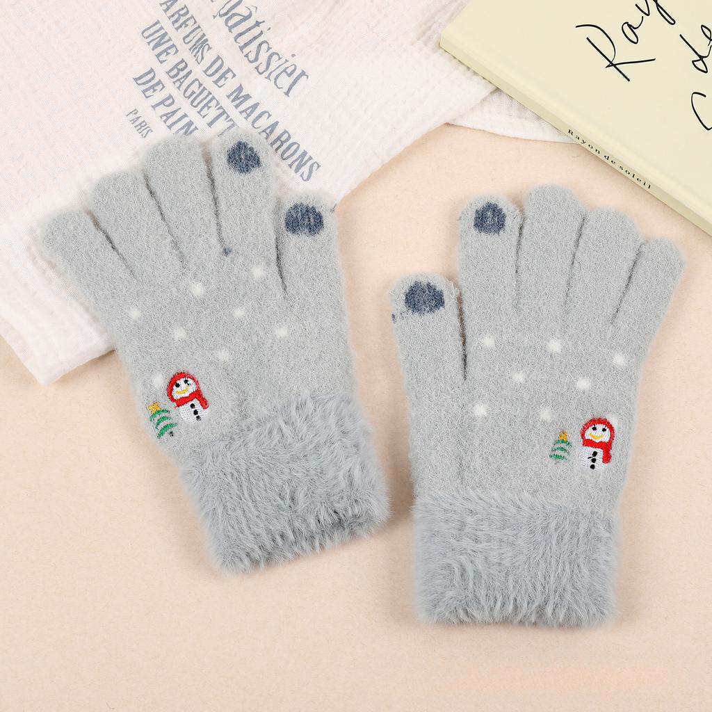 Women Winter Warm Gloves Snowman Embroidery Glove Touch Screen Mittens