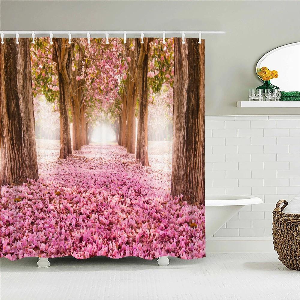 Wald Naturszenerie Duschvorhang Grüne Pflanze Baum Landschaft 3D Druck Zimmer Badezimmer Vorhänge Wasserdichtes Polyester Heimdekor