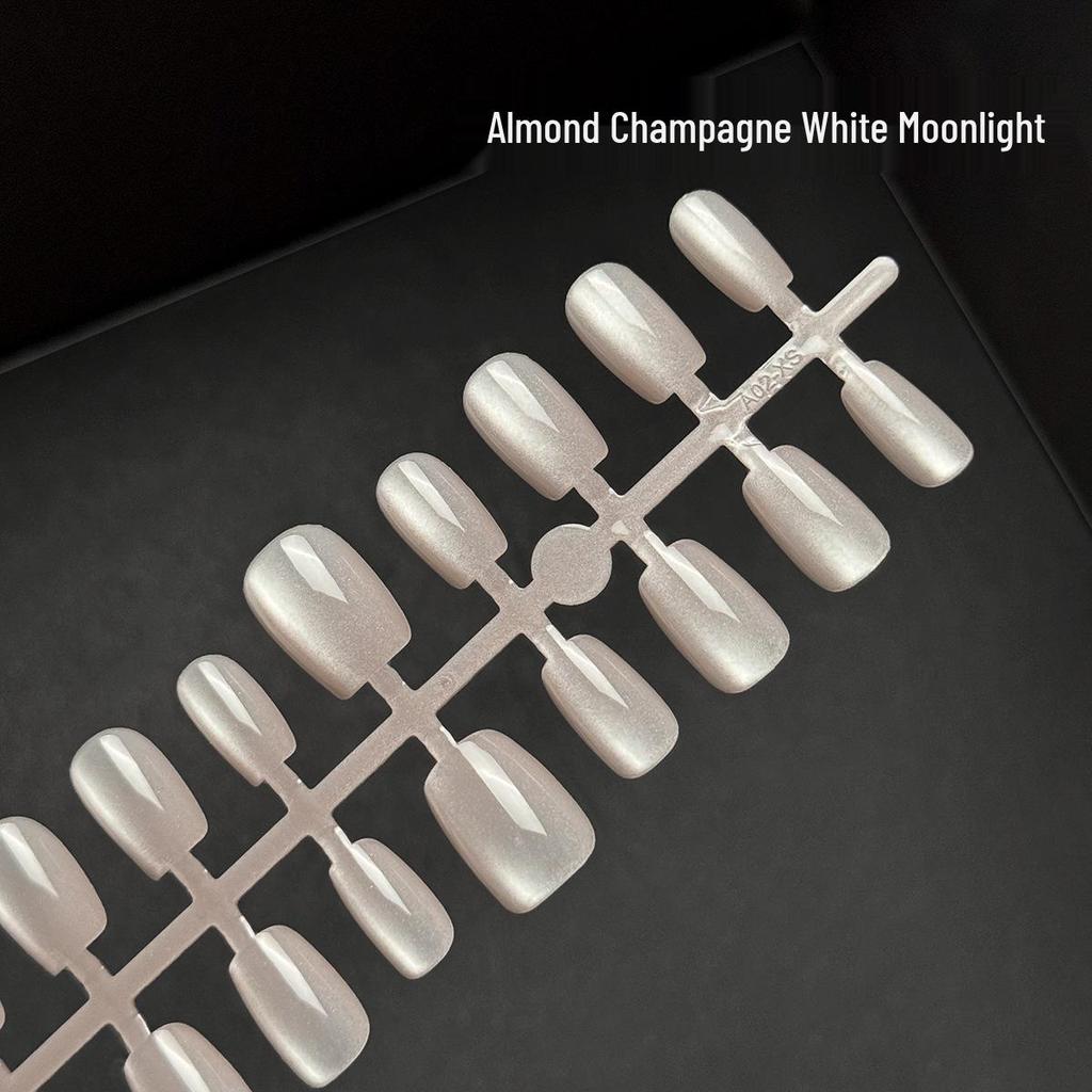 White Moonlight Multi-Color Crystal Cat's Eye Nude Whitening Detachable Nail Tips - 30 Pieces
