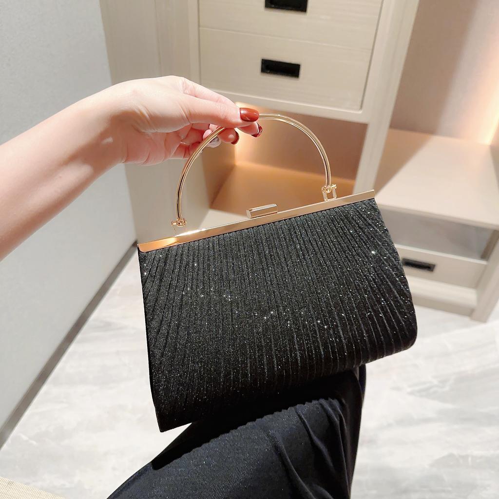 Women's Classic Pleated Evening Bag Handbag Sparkling Party Bag Evening Bag Dress Bag Prom Handbag Chain Bag