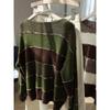 Matcha Chocolate Cashmere Wool Color Block Striped Knit Sweater - Women's Autumn Fashion