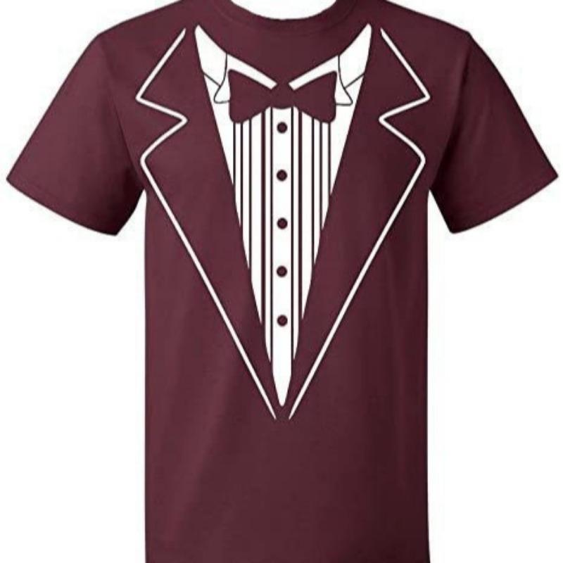 Men Funny Gentleman Fake Tuxedo Print Short Sleeve T Shirt
