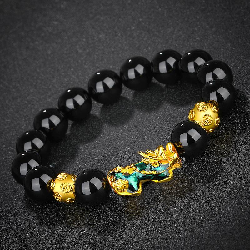 Vietnamese Sand Gold Pixiu Bracelet with Imitation Hetian Jade & Green Agate Beads, Women's Discoloring Stone, TikTok Style.