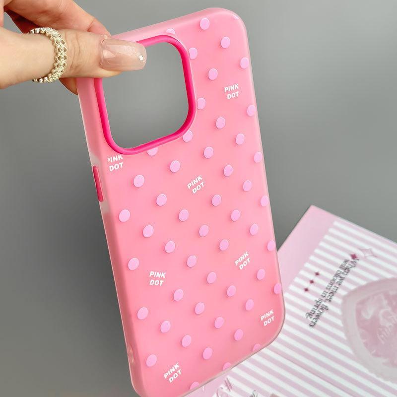 Ins Pink Polka Dot Applicable To Apple 16/17promax Mobile Phone Case iPhone15 Skin Sense Air Scrub 13/14