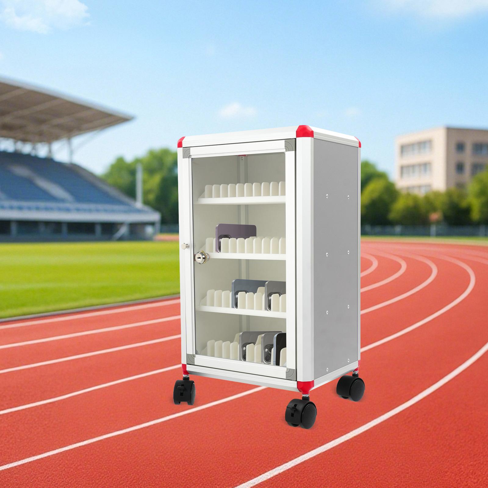 48 Slots Silver Secure Phone Locker with 2 Keys & Rolling Wheels, Portable Mobile Device Storage Cabinet for Office, School, Gym