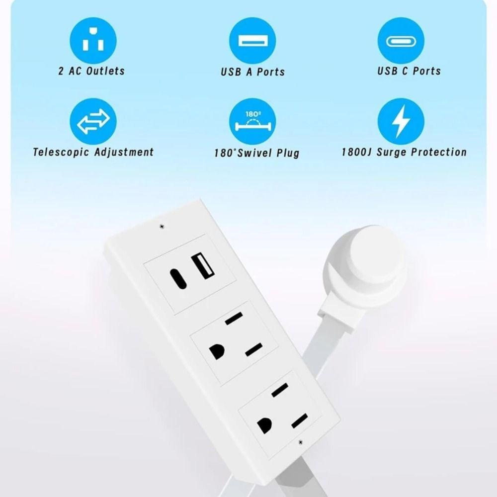Flat Plug Power Outlets Extender Adjustable Length Wall Outlet Expander  Behind Desk