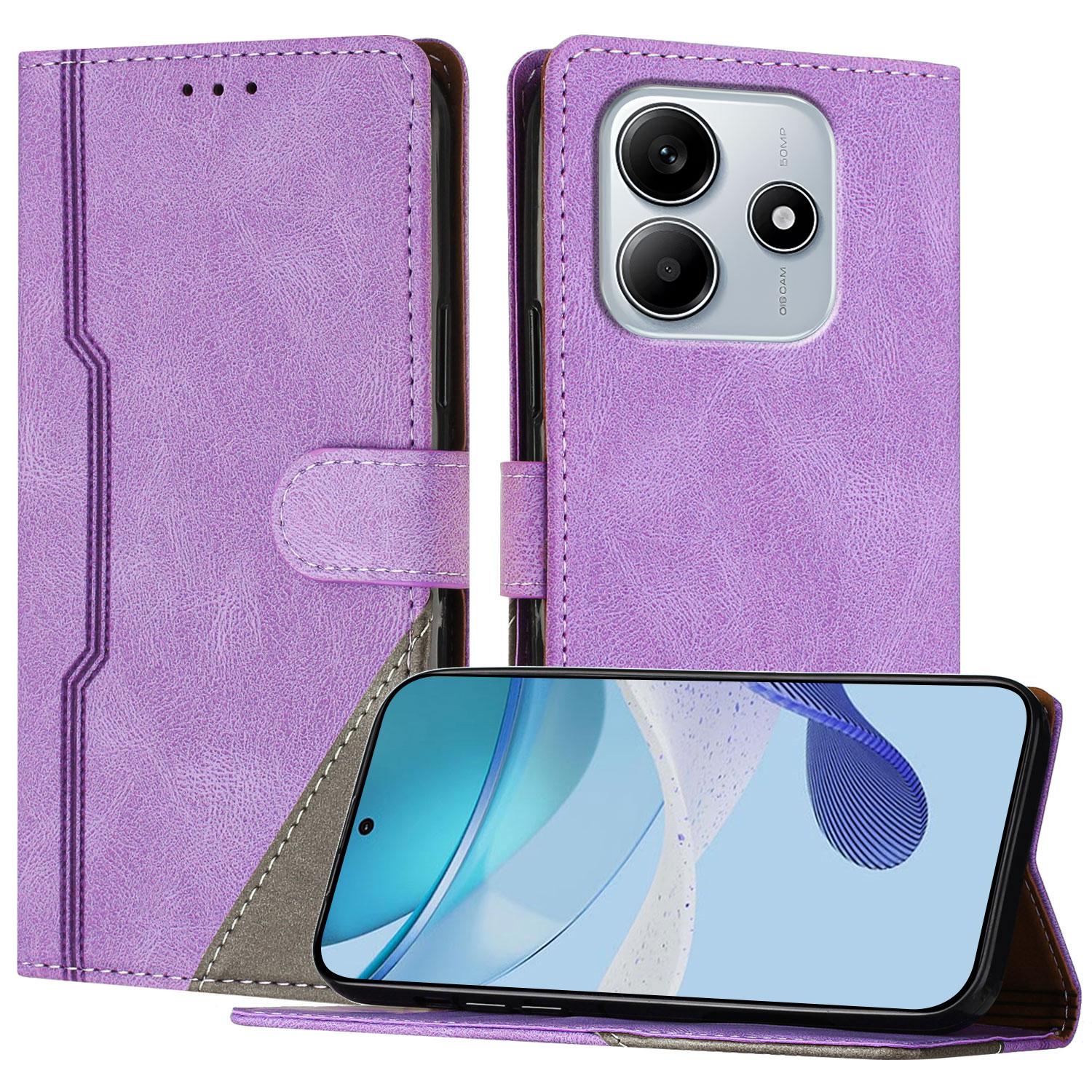 

Для Xiaomi Redmi Note 14 5G Шкіряний Чохол Трикутний Печворк Гаманець Підставка Протиударний Чохол для Телефону Purple