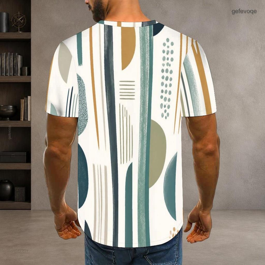 Men Plus Size Round Neck Short Sleeve Striped Geometric Printed T Shirt