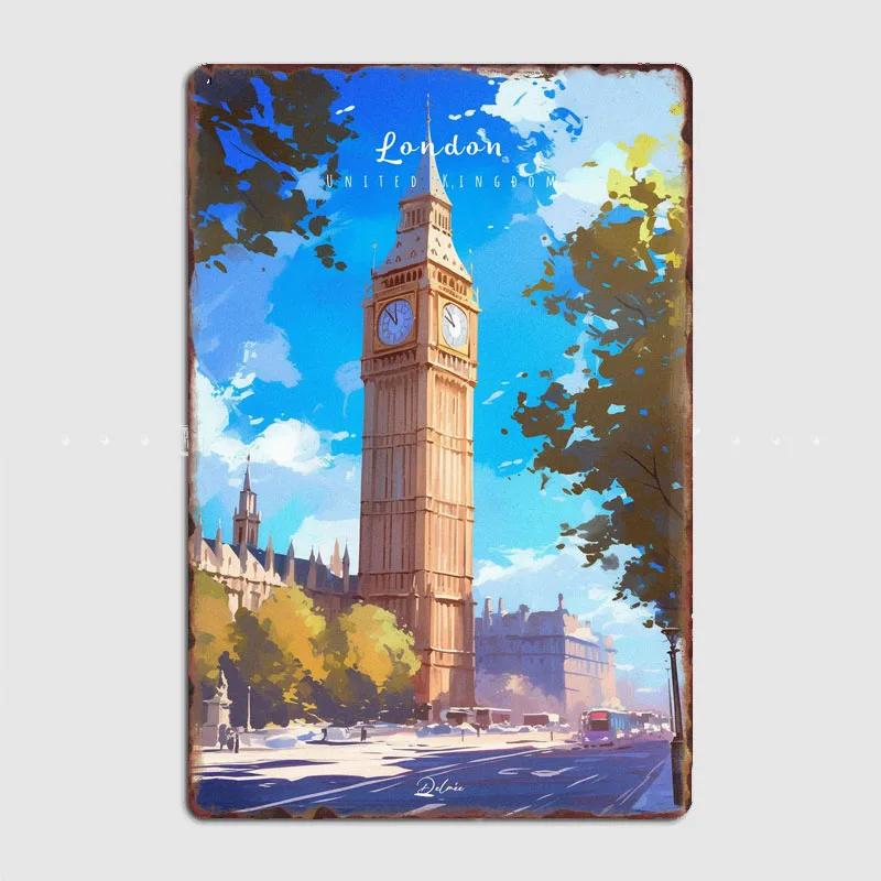 Big Ben In London Travel Retro Scenic Spot Metal Poster Sign Club Wall Art Plaque Tin Sign Room Decoration Home Decor
