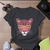 Pink Tiger Print Loose-Fit Cotton T-Shirt - Casual Round Neck, Short Sleeve, Comfortable, Age-Reducing, Personalized Slimming Design