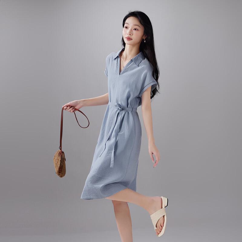 SOFSIL 2026 Summer Silk-Blend Lapel Shirt Dress