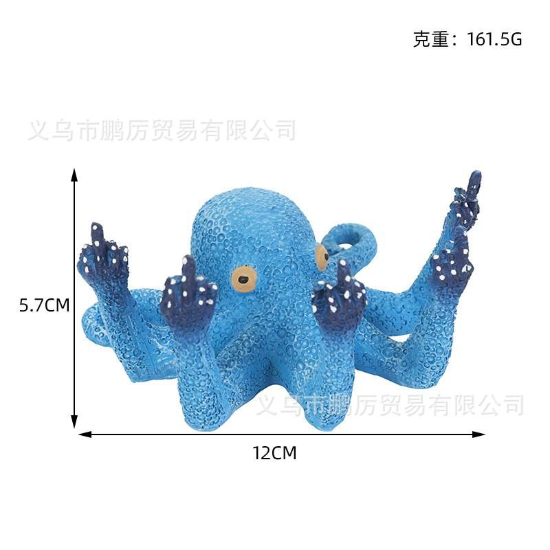 

Glow in The Dark Resin Middle Finger Octopus Sculpture Realistic 3D Craft Artwork 11x11x6cm синій