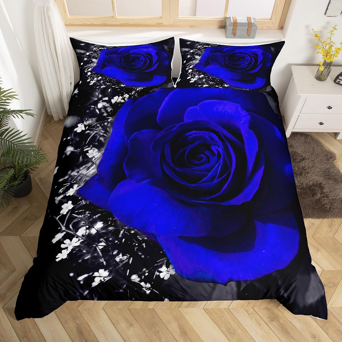 

Comforter Royal Blue Roses Bedding Set Valentine S Day Flower Girls Lovers Couple Comforter Floral Polyester Comforter (quilt)-EU Single(135*200cm)3pcs
