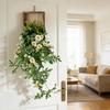 Artificial Hanging Plants with Wooden Frame Wall Hanging Faux Leaves Plants with Flowers Fake Greenery Vine for Living Room Bedroom Indoor Decor